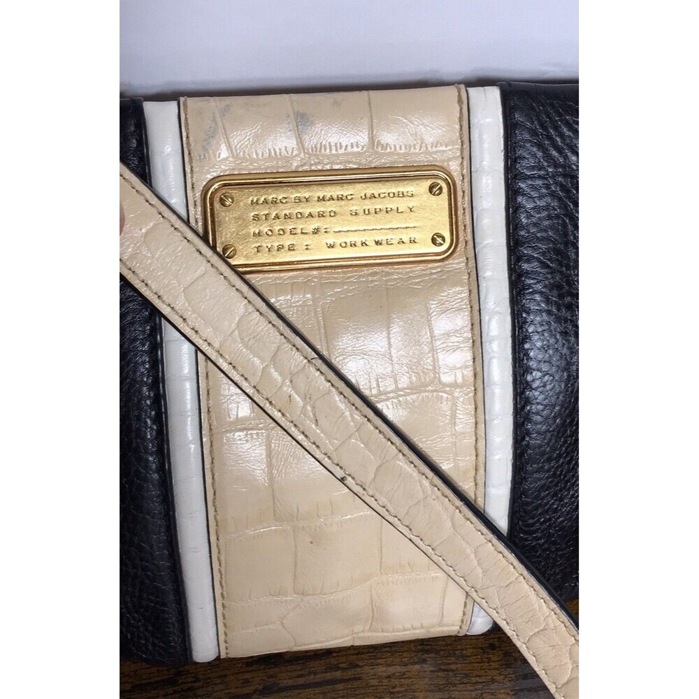 Marc Jacobs Womens Leather Crossbody Small Bag Black Beige Color block  Y2K - Picture 3 of 11
